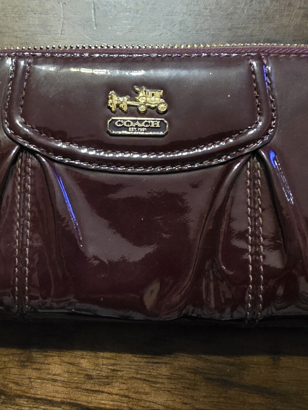 Coach Patent Leather Clutch - Plum Patent Leather - Excellent Pre-Owed Condition